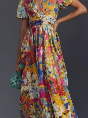 Anthropologie Katerina Button Front Lined Dress Sz 12 Preloved